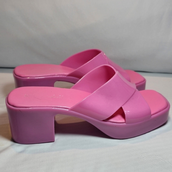 Jeffrey Campbell Bubblegum Block Heels Pink Rubber Platform Sandal Mules, Sz 7 - Picture 2 of 8
